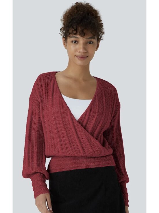 HALARA Sweaters - HALARA Sheer V Neck Long Sleeve Work Sweater-Front and Back Wearable Rose Bud